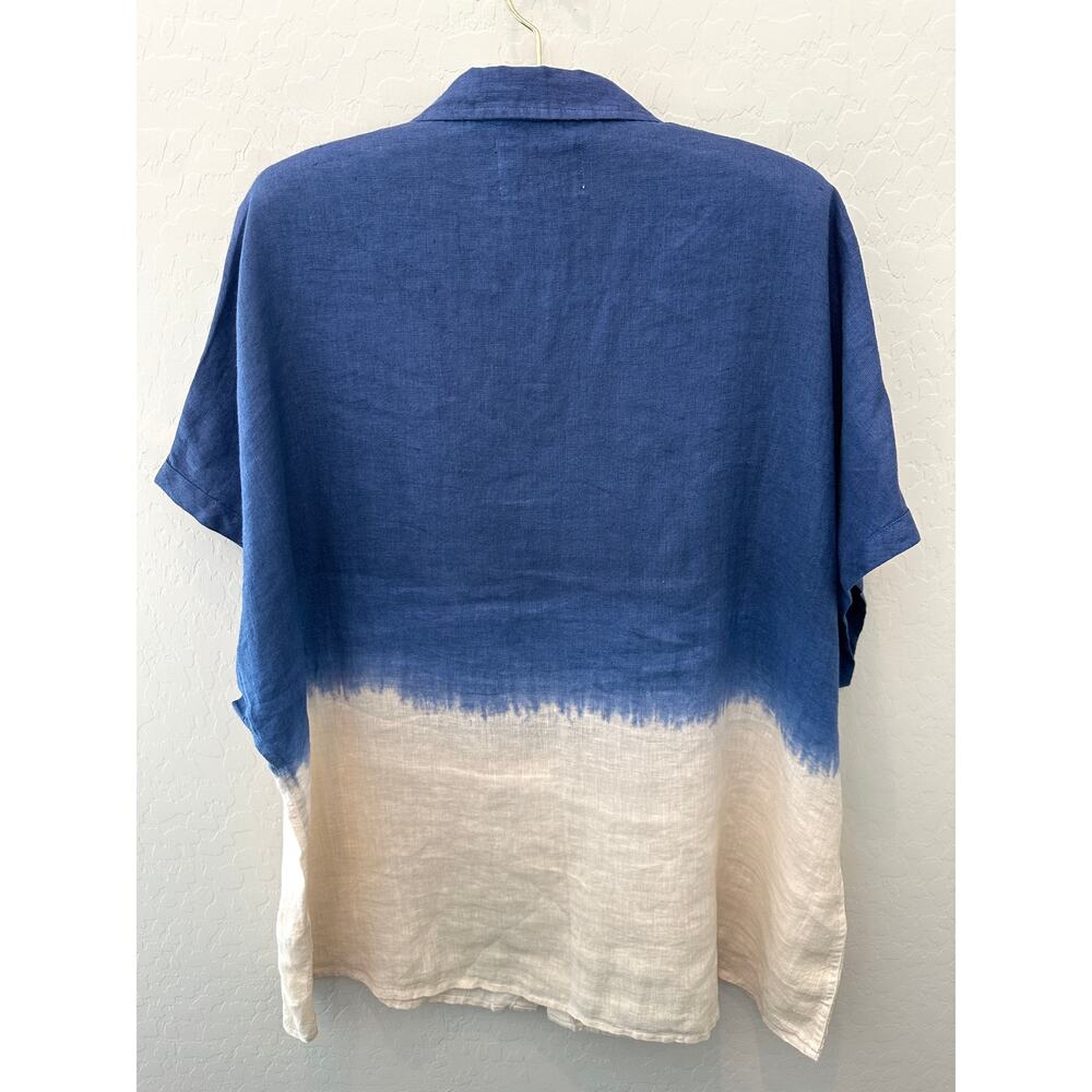 FABULOUS! | 100% Linen Blue Ombré Button Front Shirt Top Coastal Boho | XL - Picture 4 of 7